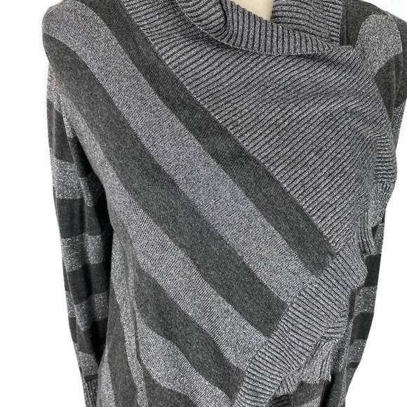 Belldini Waterfall Cardigan Sweater Striped Gray Silver Open Womens Sz Med - Picture 6 of 11